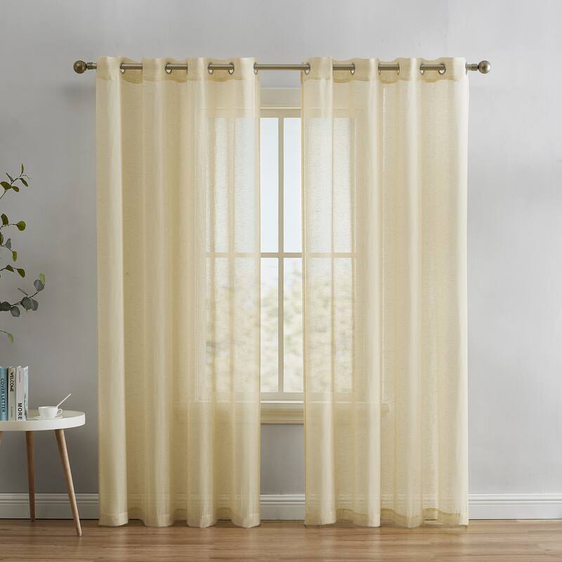 HLC.me Sierra Burlap Flax Linen Semi Sheer Light Filtering Transparent Window Grommet Thick Curtains Panels - Set of 2 - 54 W x 84 L per panel - Set of 2 - Cream