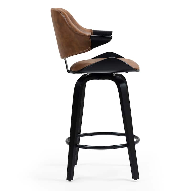 Set of 2 Bevelyn Vintage Brown Faux Leather Swivel Counter Stool