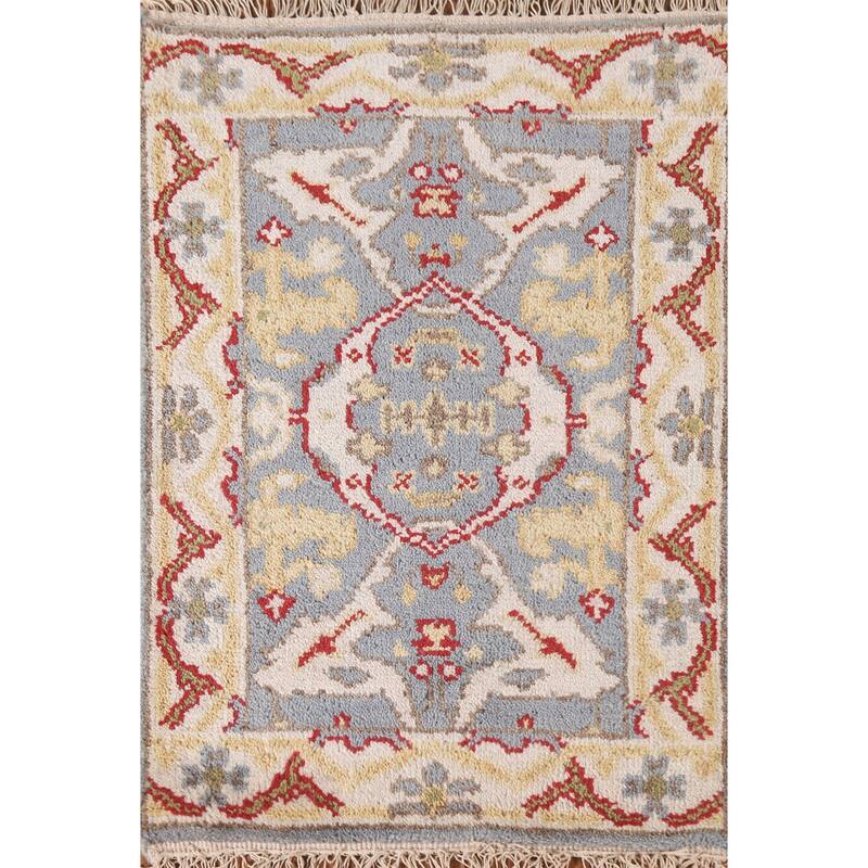 Transitional Grey Oushak Indian Area Rug Hand-knotted Wool Carpet - 2'0"x 3'0"