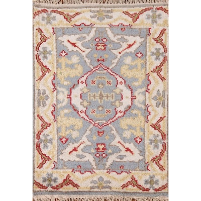 Transitional Grey Oushak Indian Area Rug Hand-knotted Wool Carpet - 2'0"x 3'0"