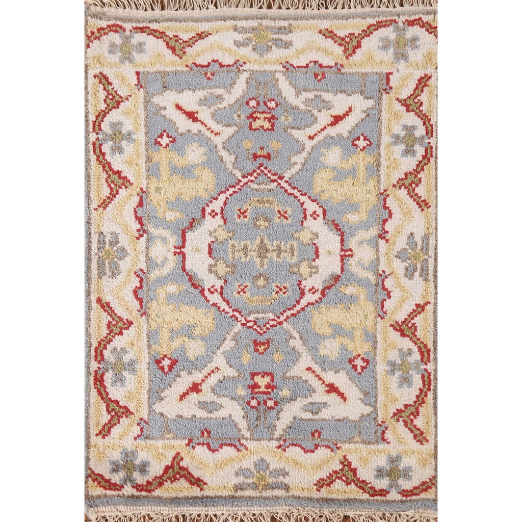 Transitional Grey Oushak Indian Area Rug Hand-knotted Wool Carpet - 2'0"x 3'0"