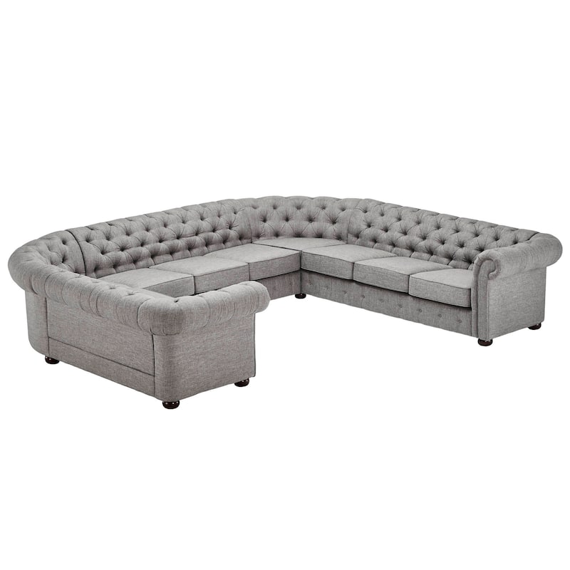 Knightsbridge Tufted Scroll Arm Chesterfield U-shaped Sectional by iNSPIRE Q Artisan - Grey Linen