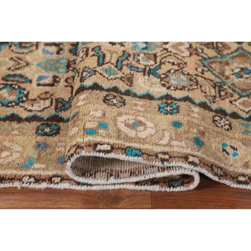 Geometric Hamedan Persian Vintage Runner Rug Handmade Wool Carpet - 3'5" x 9'5"