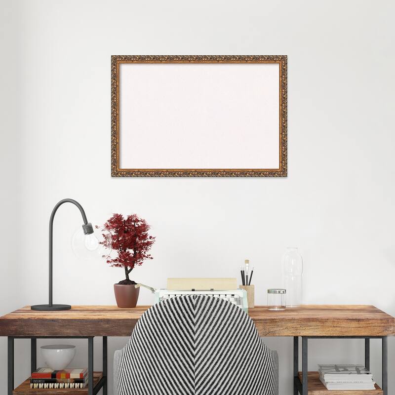 Antique Bronze Wood Framed White Corkboard Bulletin Board