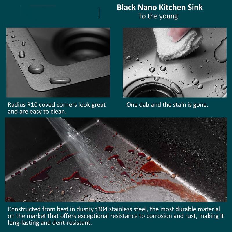 25" x 18" Stainless Steel Undermount Kitchen Sink with Black Coating