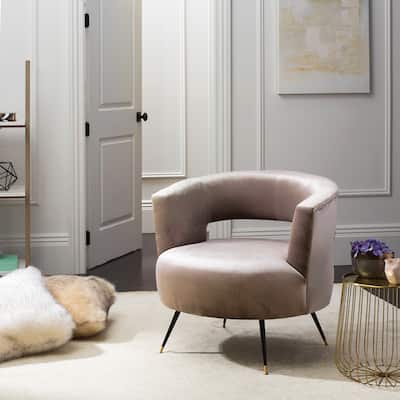 SAFAVIEH Mid-Century Modern Glam Manet Velvet Hazelwood Club Chair - 32" x 30.5" x 30"