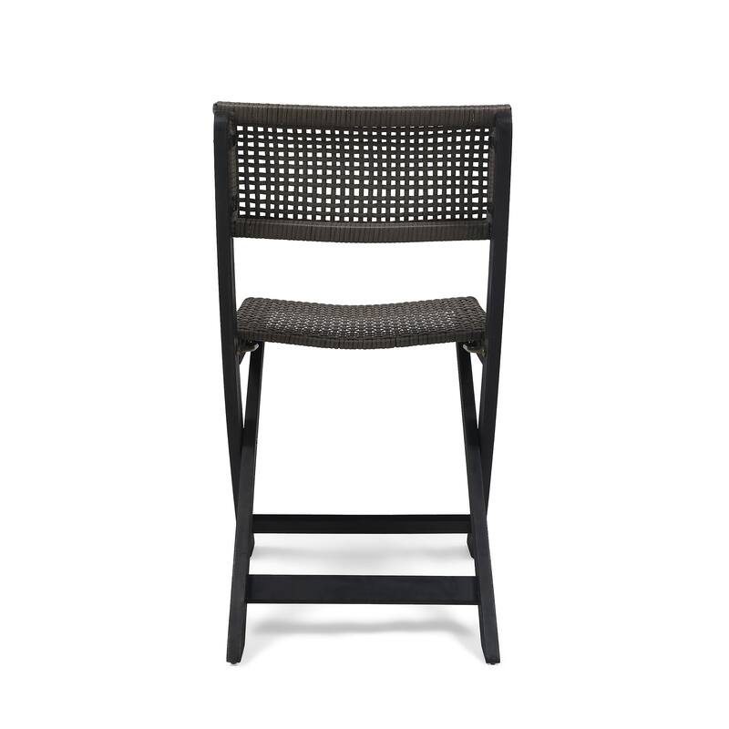 Roomfitters Set of 2 Foldable Wicker Bistro Chairs, Acacia Wood Frame with Traditional Caning, Grey + Brown
