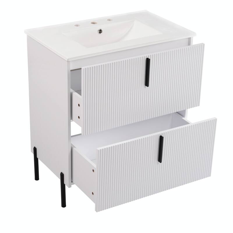 30" Bathroom Vanity with Ceramic Sink - Cabinet with Full-Extension Drawers