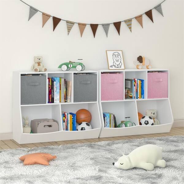 slide 2 of 15, Kids Bookcase with Collapsible Fabric Drawers, Toy Storage Cabinet