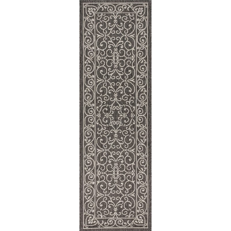 JONATHAN Y Filigree Textured Weave Indoor/Outdoor Area Rug - 2 X 10 - Black/Gray