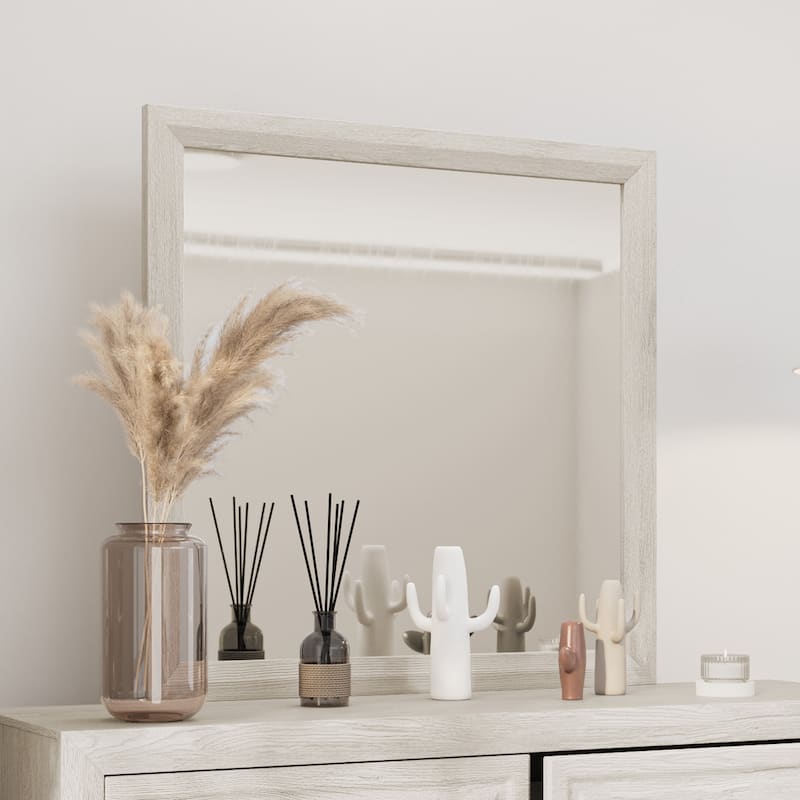 Versatile Square Vanity Mirror with Wood-Texture Frame – Perfect for Bedroom Decor