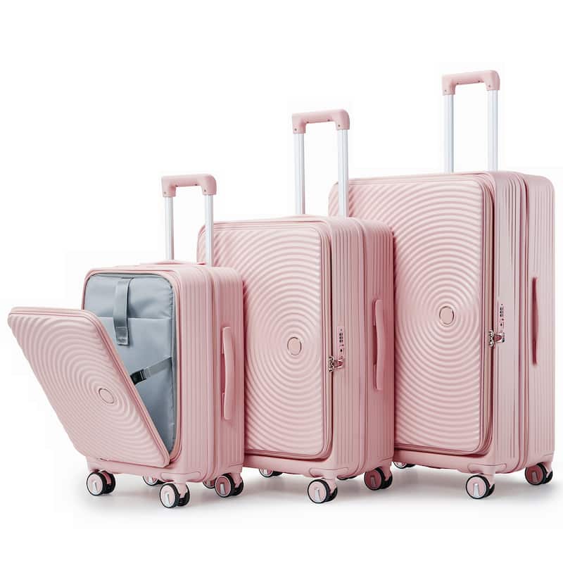 20"/24"/28" 3-Piece Modern Expandable Luggage Sets, Hard-Shell Luggage with Front Pocket and Spinner Wheels, for Boarding Travel - Pink
