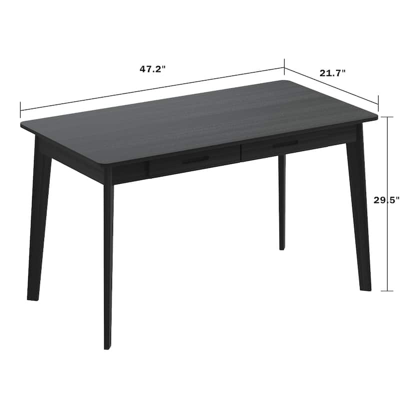Timechee Black Wooden Computer Desk, 47" Writing Desk with 2 Drawers