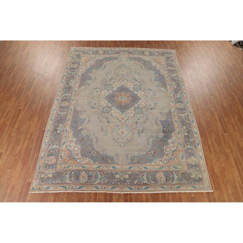 Tabriz Vintage Persian Area Rug Hand-Knotted Wool Carpet - 9'11" x 12'11"