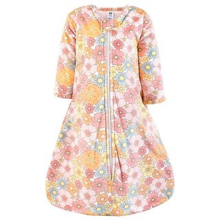 Hudson Baby Girls Long Sleeve Plush Faux Fur Sleeping Bag, Wearable Blanket, Peace Love Flowers