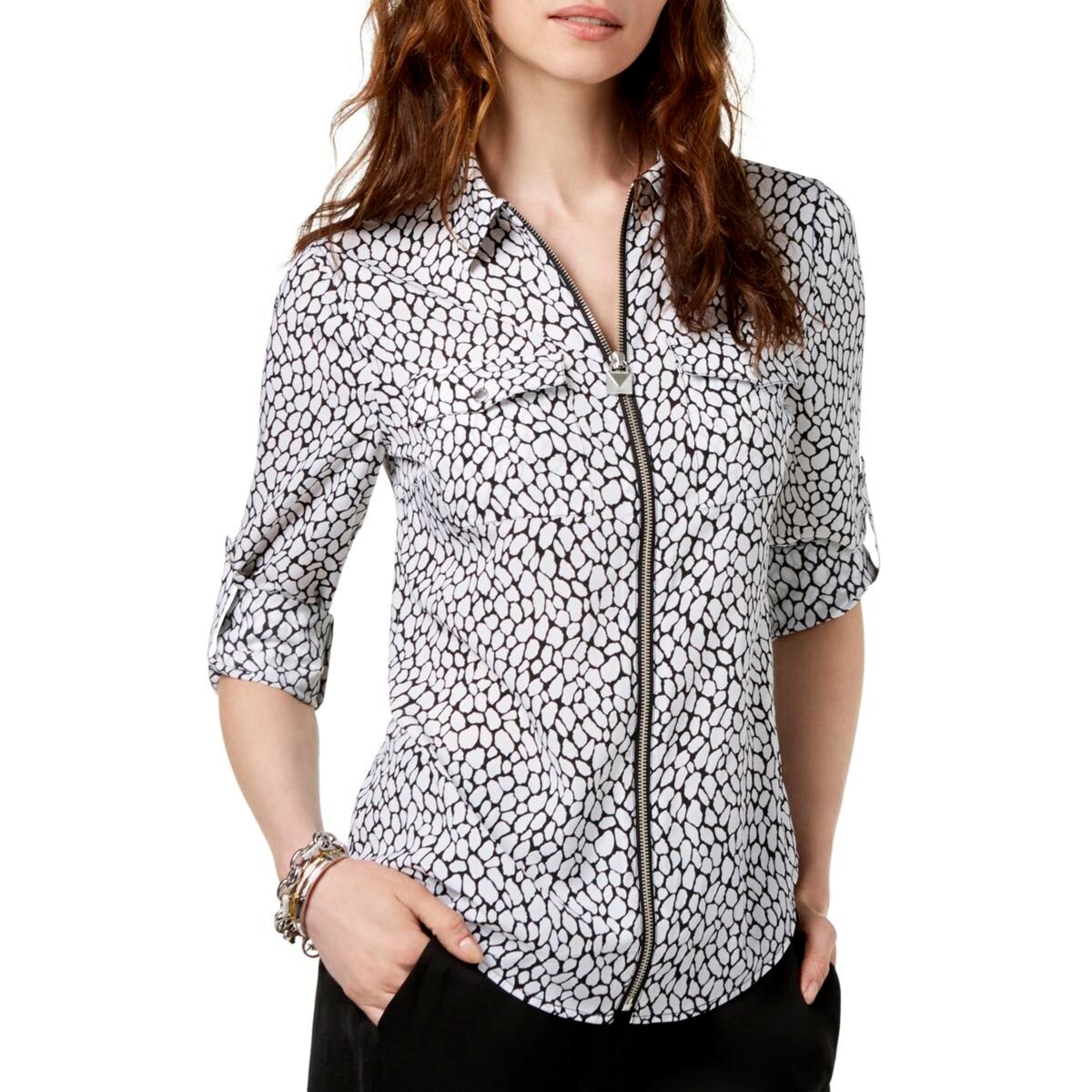 michael kors zip front blouse
