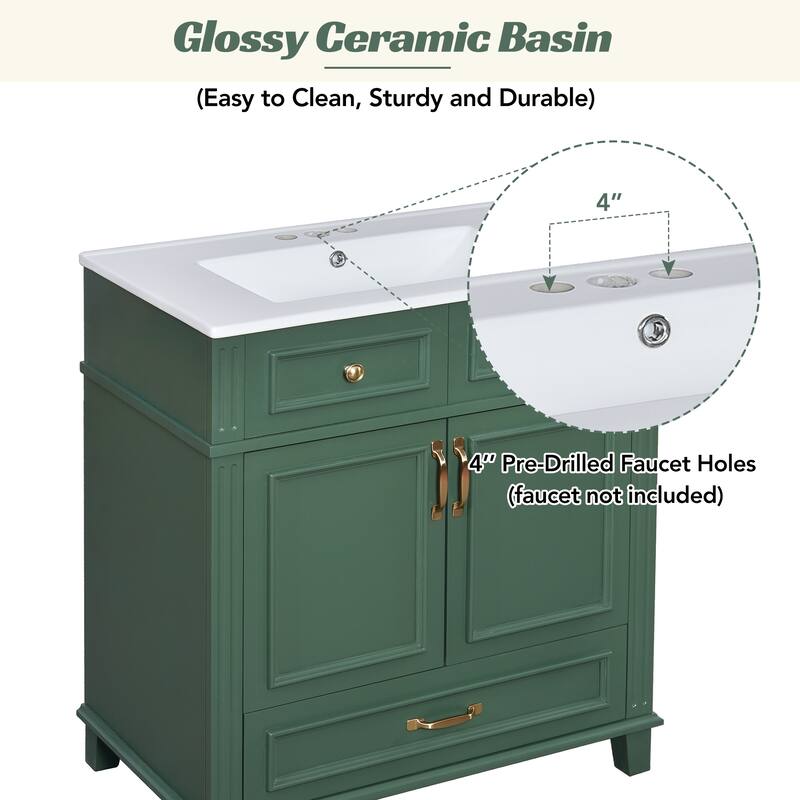 30'' Bathroom Vanity with Ceramic Sink Bathroom Storage Cabinet with one Drawer and Soft Closing Doors