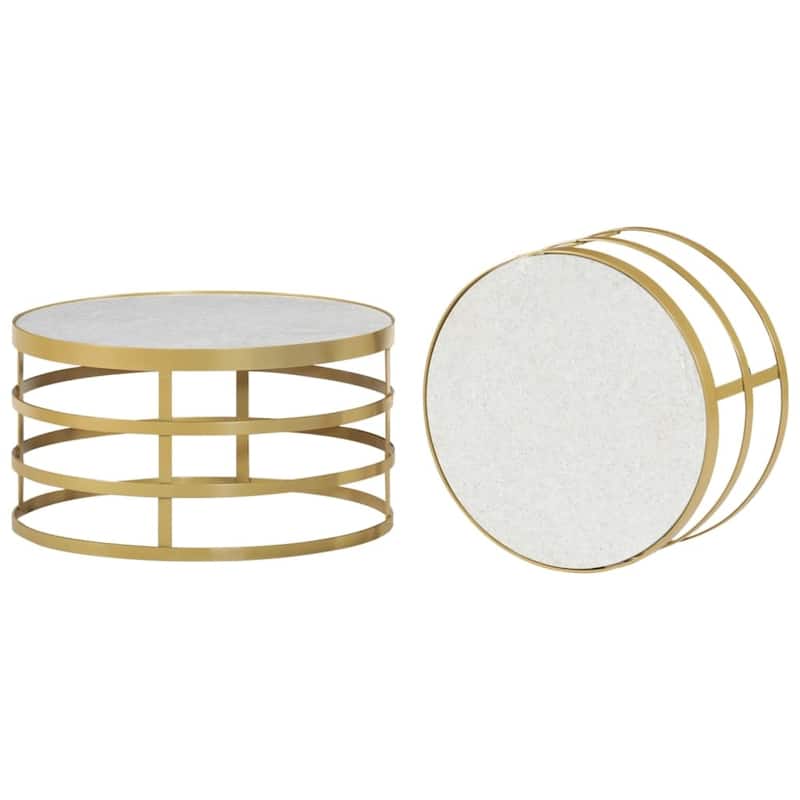 vidaXL 2 Piece Coffee Table Set Marble Brass and White - 21.7" x 11.8"