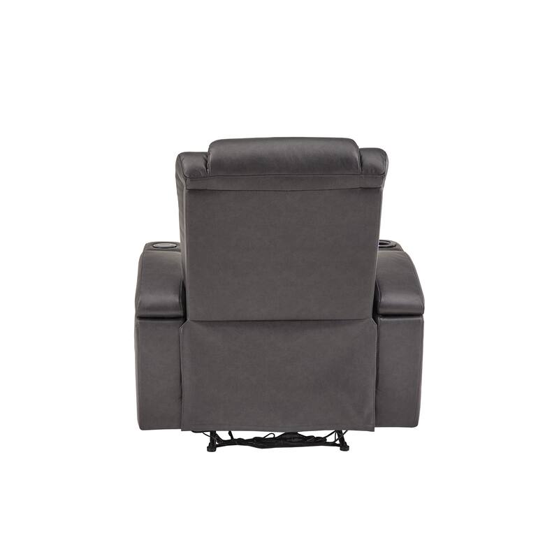 Terlingua Gray Vegan Leather LED Power Recliner with Speaker, Storage, USB and Wireless Charger by iNSPIRE Q Classic