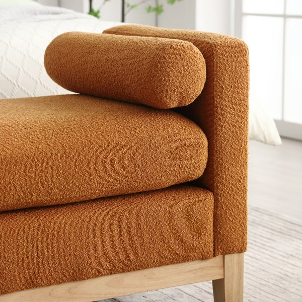 Modern Boucle Upholstered Bedroom Bench With Wood Legs,Entryway
