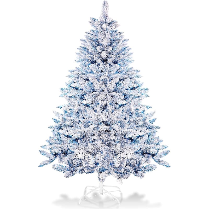 6FT White/Blue/Pink Artificial Xmas Snow Flocked Christmas Tree with Metal Stable Stand Base