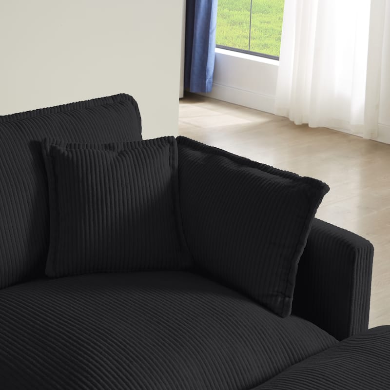 96" Corduroy Modern Classic 3-Seater Sofa - Deep Seat,With 4 Pillow For Living Room