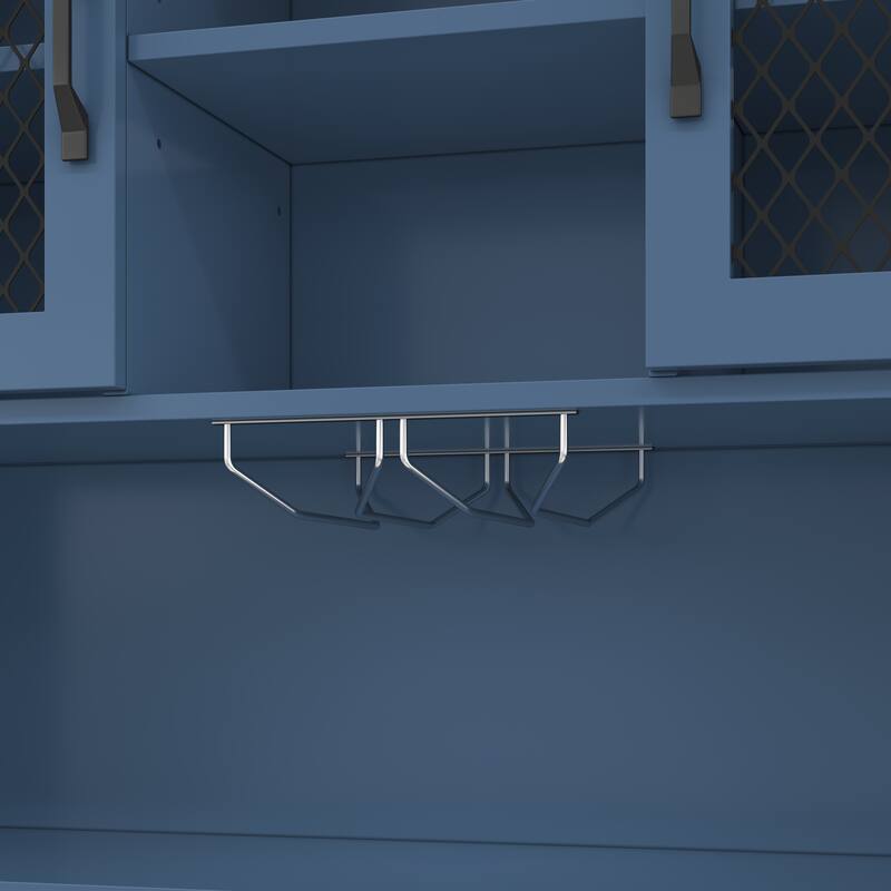 Kitchen Pantry Cabinet with LED Light, Built-in Power & USB Outlets, Kitchen Hutch Cabinet with Doors, Wine Rack & Shelves