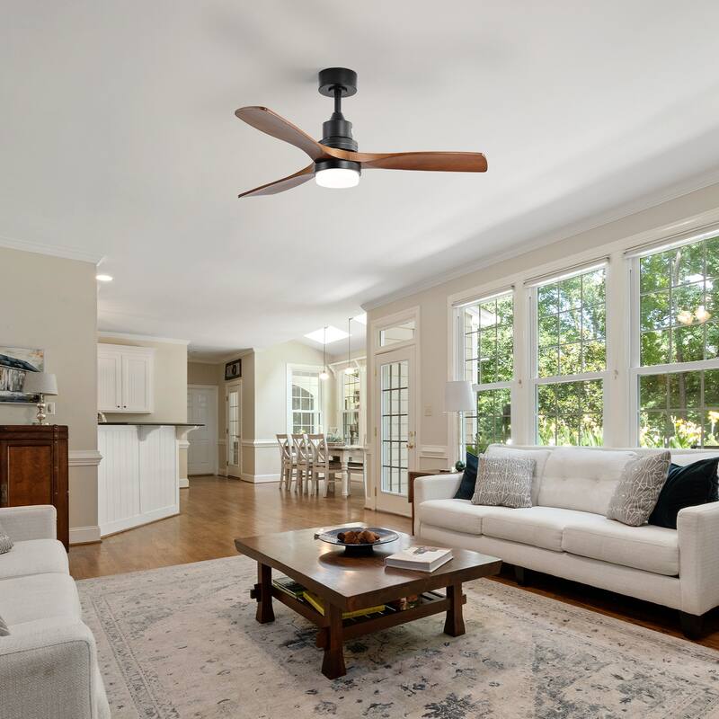 Sofucor 52" Indoor Ceiling Fan 3 Solid Wood Blades, with Light, Remote Control, Integrated Light Optional