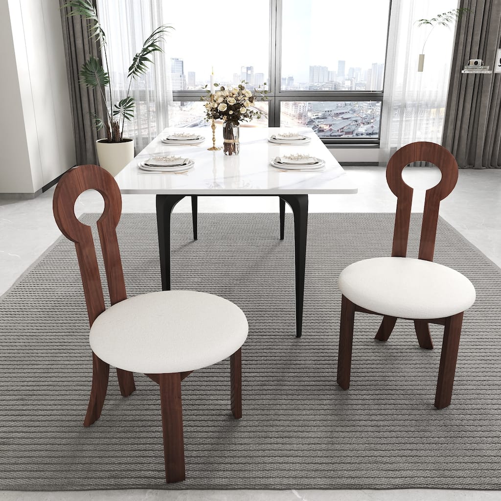 2 Piece Solid Wood Armless Kitchen Dining Chair with Round Backrest and Cushion for Dining Room Kitchen Living Room Bedroom