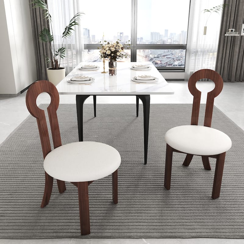 Vintage Rubber Solid Wood Dining Chair, Sheep Plush Dining Chair, Armless Dining Chair(Set Of 2) - Natural,White