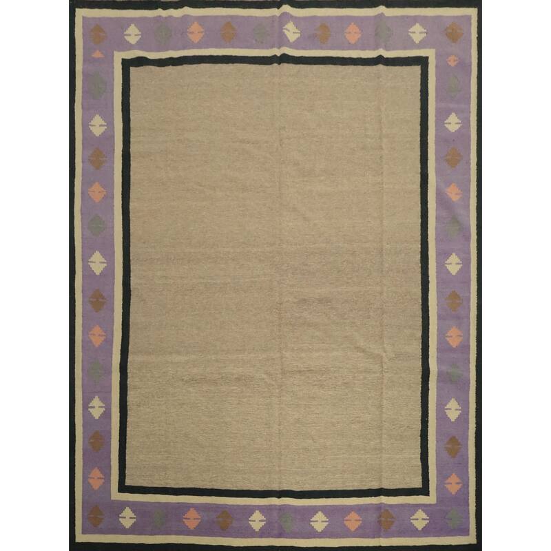 Hand Woven Oriental 100% Wool Carpet Southwestern Modern Brown Kilim Area Rug - 10' 1'' X 9' 8''