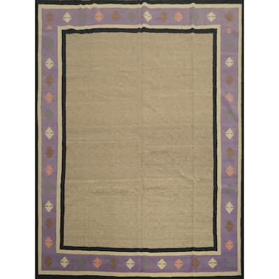 Hand Woven Oriental 100% Wool Carpet Southwestern Modern Brown Kilim Area Rug - 10' 1'' X 9' 8''