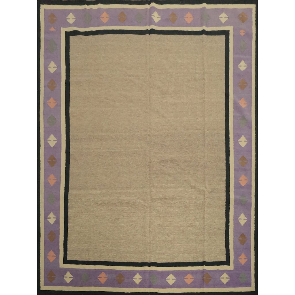 Hand Woven Oriental 100% Wool Carpet Southwestern Modern Brown Kilim Area Rug - 10' 1'' X 9' 8''