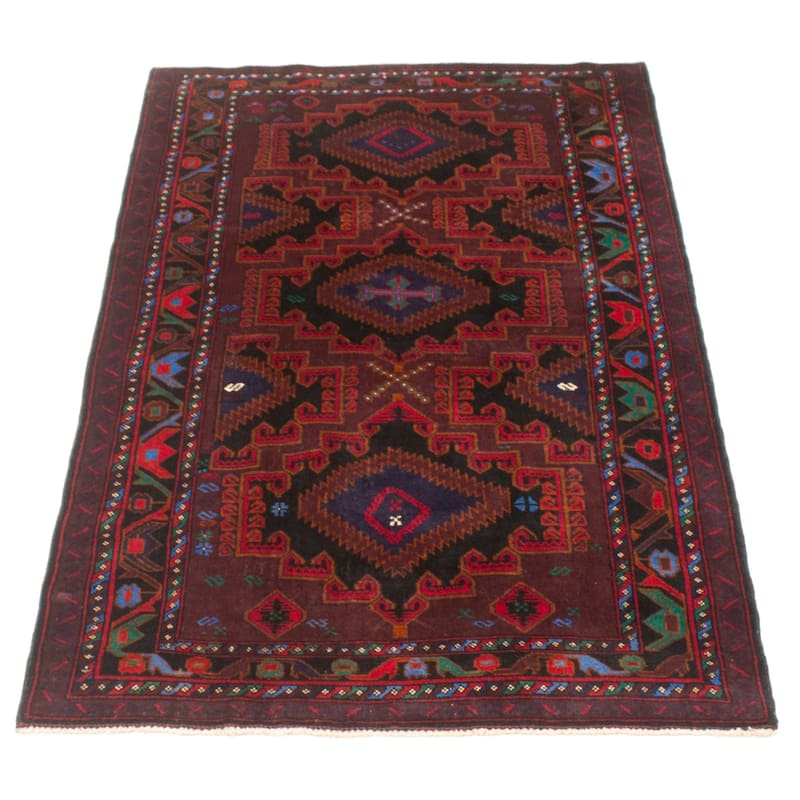 ECARPETGALLERY Hand-knotted Teimani Burgundy Wool Rug - 3'9 x 6'6