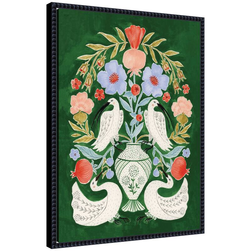 Kate and Laurel Floral Folklore Ibises and Swan by Jill Labieniec Framed Canvas Wall Art Print - 18 x 24 - Black