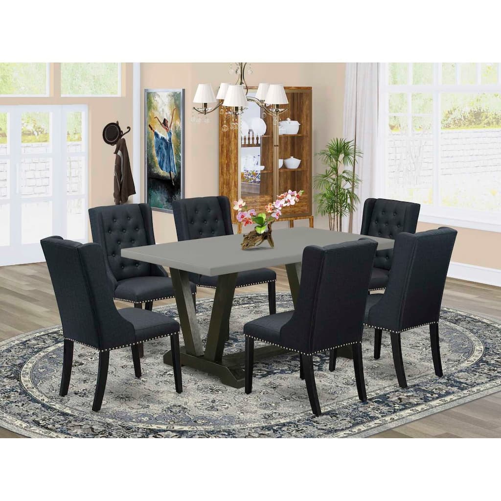 HomeStock 7-Piece Natural Oak Finish Solid Wood Top Dining Table with 6 Chairs