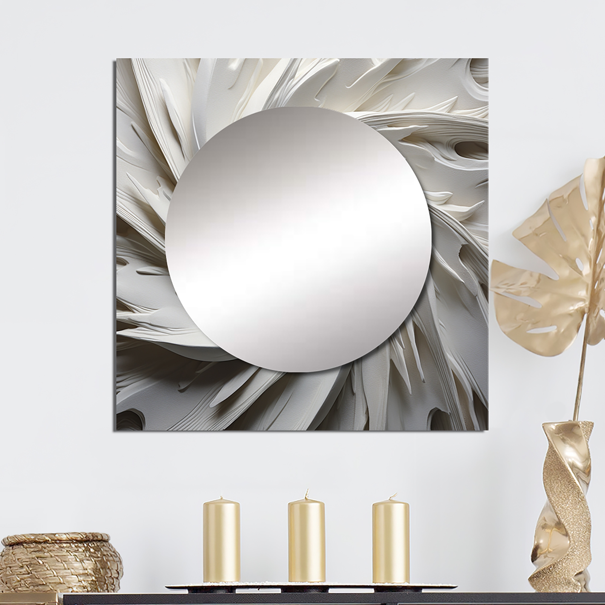 Designart White Majestic Motion I Abstract Spirals Wall Mirror Abstract Large Square Printed Mirror For Hallway Bed Bath Beyond 40650771