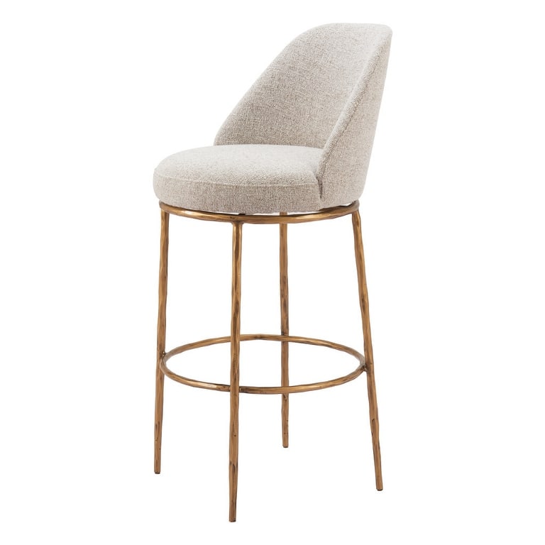HomeRoots 32" Beige And Gold Fabric And Steel Bar Height Swivel Bar Chair