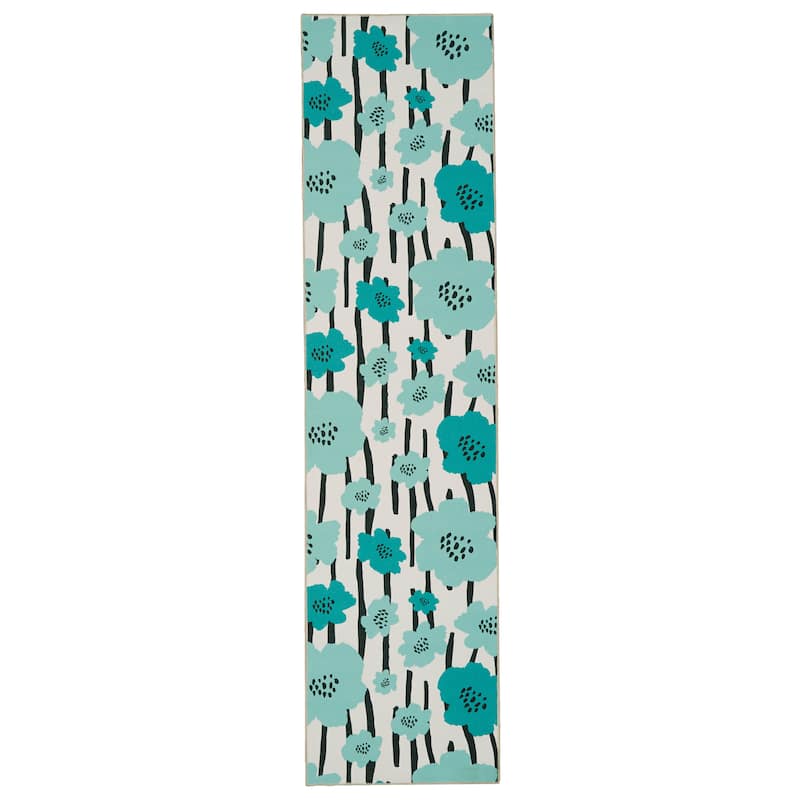 Laurel Machine Washable Floral Area Rug - 2' x 8' - Blue/Ivory