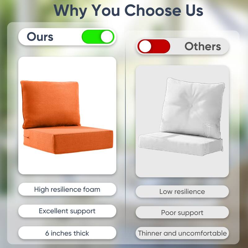 2 Pairs 6 Inch Seat & Back Cushion - Orange - 6 Inch