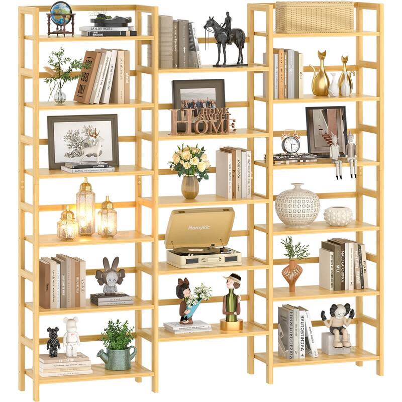 6-Tier Solid Bamboo Bookcase,Large Freestanding Open Bookshelf with 17 Display Shelves,Easy To Assemble