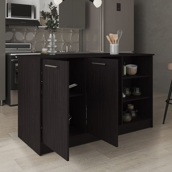 Ginger 59-inch Wide Kitchen Island with 3 Open Shelves and 2 Cabinets