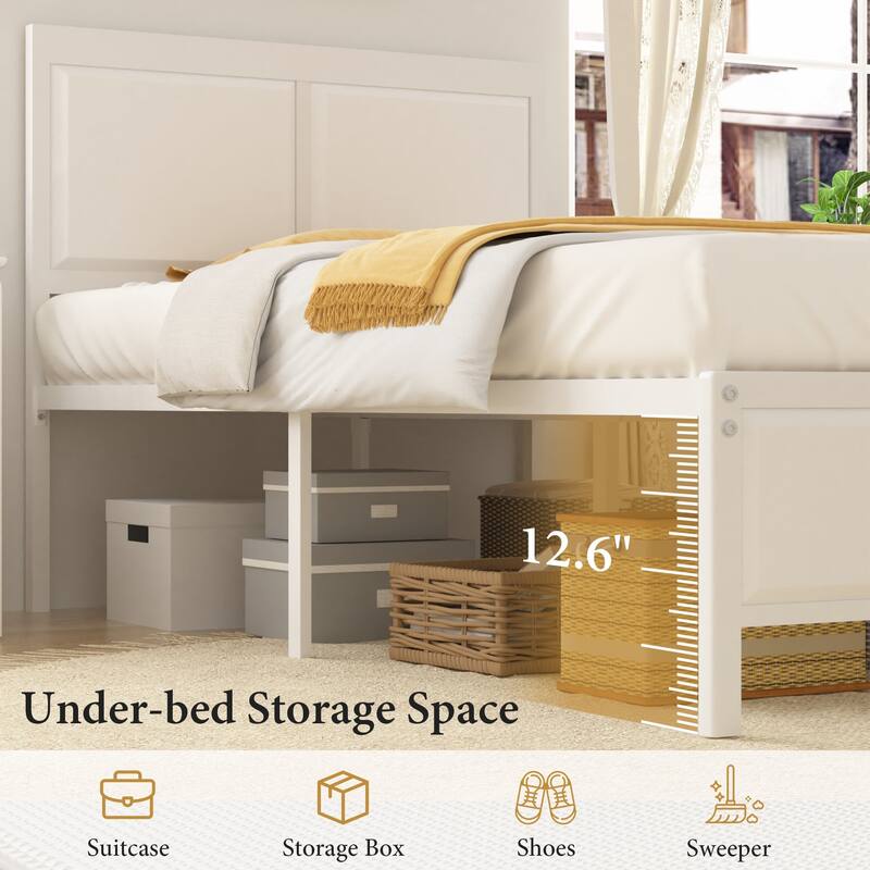 VECELO Platform Bed Frame with Wooden Headboard Heavy Duty Steel Slats Support No Box Spring Needed