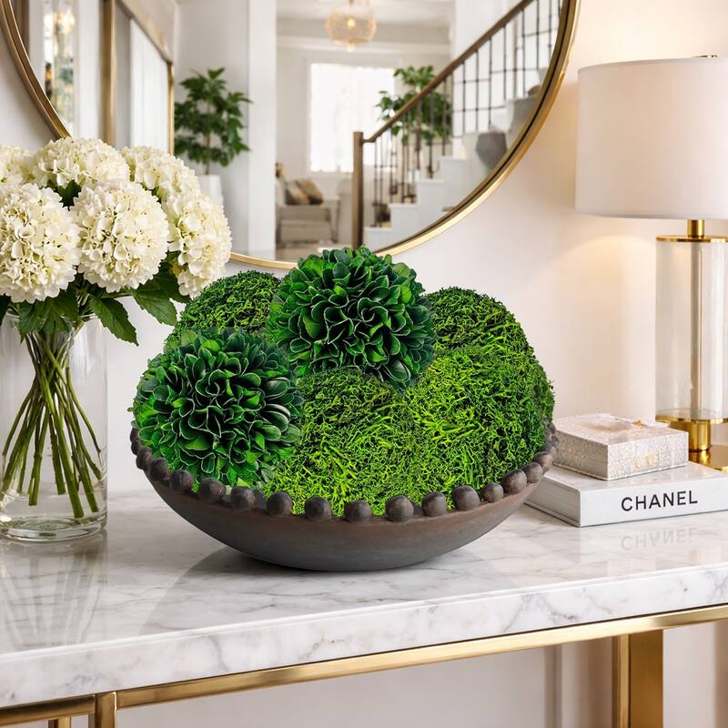 Handmade Natural & Preserved Topiary Green Balls, Decorative Bowl Filler Orbs, Botanical Accent Set Of 6 - 4 inch