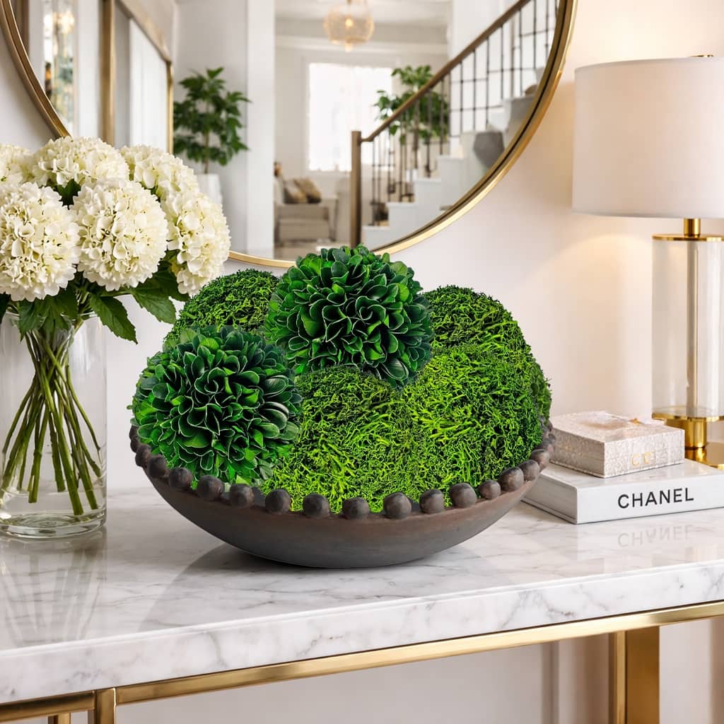 Handmade Natural & Preserved Topiary Green Balls, Decorative Bowl Filler Orbs, Botanical Accent Set Of 6 - 4 inch