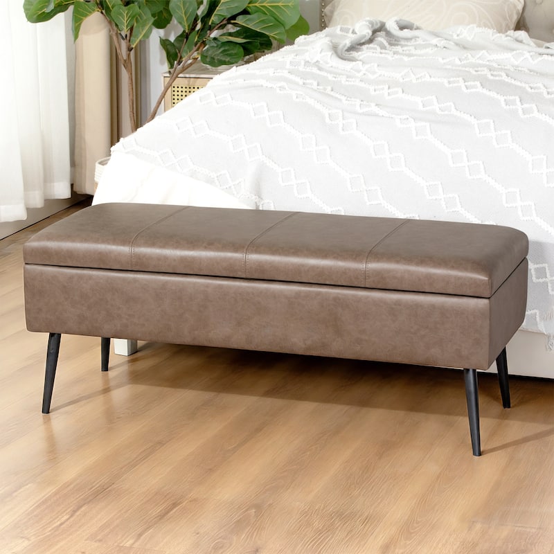 Adeco 42" Faux Leather Storage Bench with Lift-Top Lid