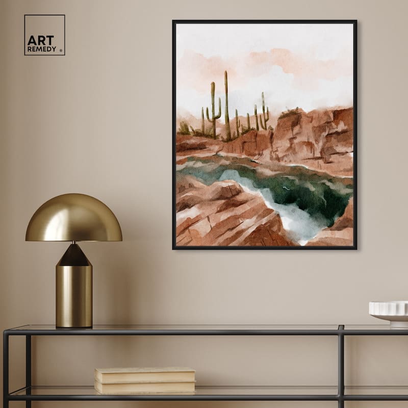 Art Remedy Hot Springs In June Framed Landscape 1 Piece Canvas Wall Art Watercolor Style