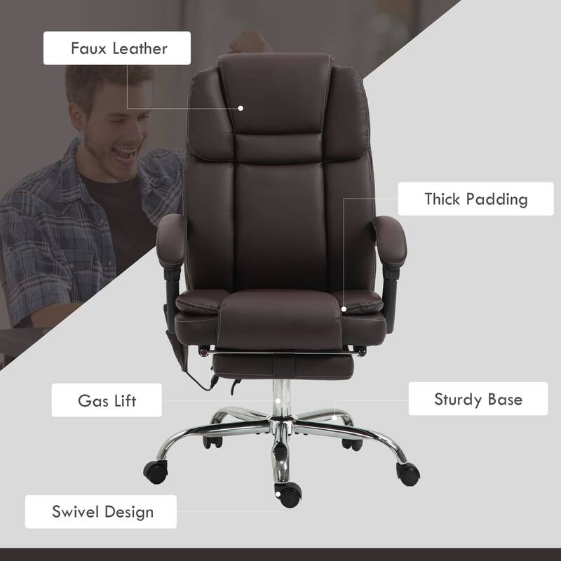 Massage Office Chair with 6 Vibration Points, Heated Reclining PU Leather Computer Chair with Adjustable Height, Footrest