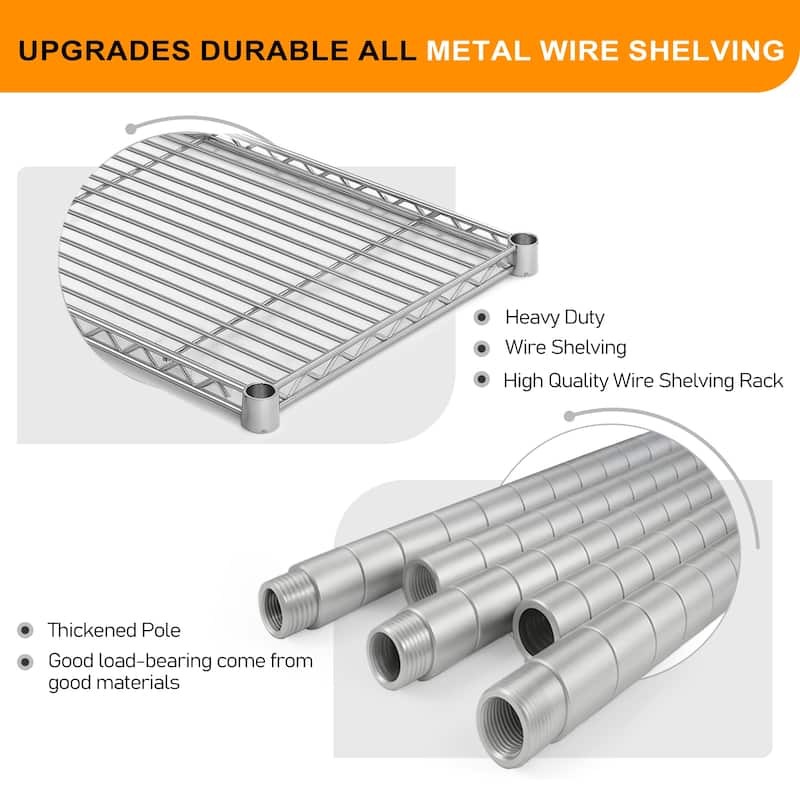 58''W Adjustable Storage Shelves 1200LBS NSF Wire Shelving Unit 4 Tier Metal Shelving for Storage Rack Shelves for Storage H