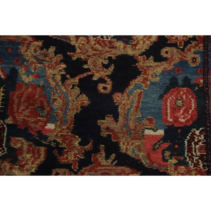 Hand Knotted Oriental 100% Wool Carpet Traditional Floral Navy Blue & Blues Senneh Area Rug - 6' 5'' X 4' 3''